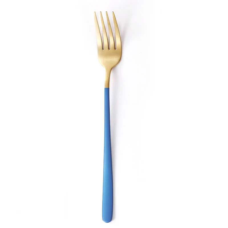JueQi походный набор посуды столовые приборы 304 нержавеющая сталь Палочки для еды посуда кухонная посуда включает нож вилка чайные ложки мешок - Цвет: blue fork gold