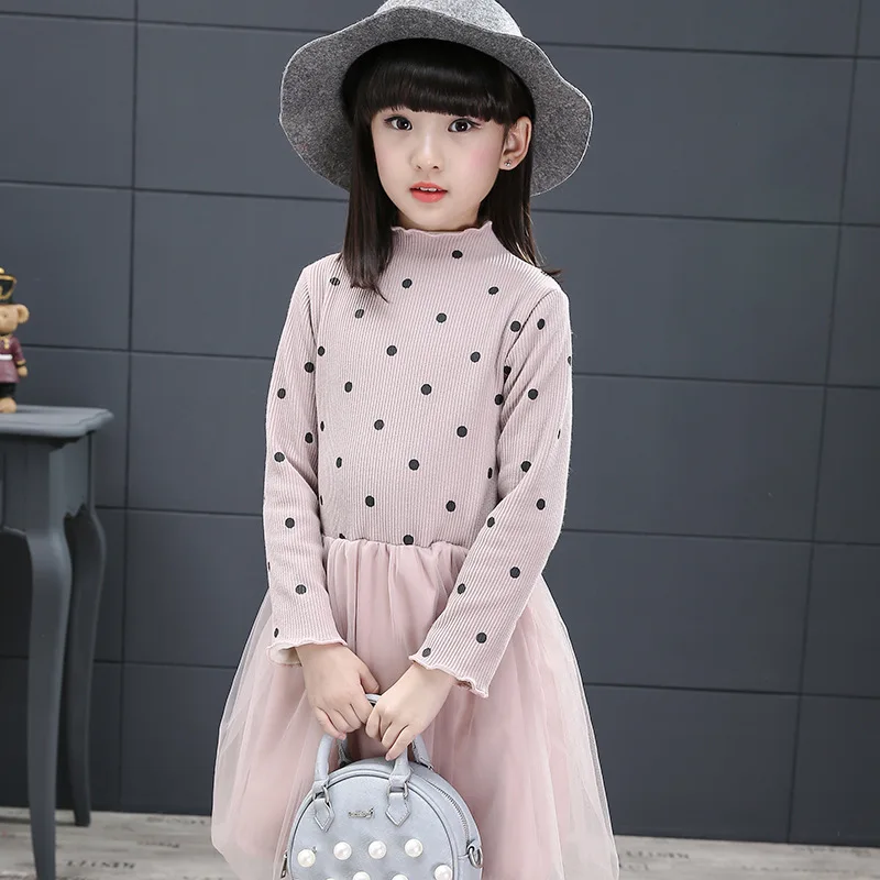 

Girls Dresses Long Sleeve dot Dress For Flower Girls Princess Party Dresses 4- 12Years Christmas Ball Gowns New Year Gifts