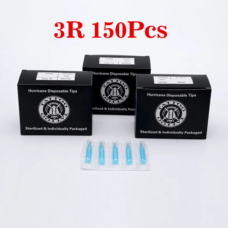 Disposable Tattoo Tips 150pcs 3RT Sterile Assorted Blue Plastic Nozzles