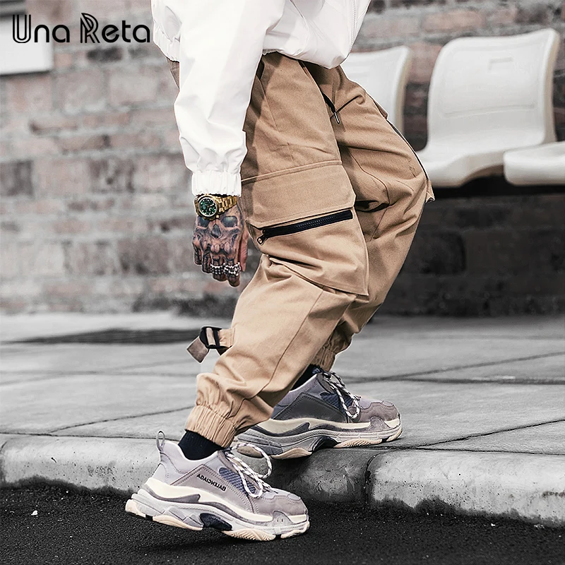 Una Reta Men's Harem Pants 2019 New Hip Hop Casual Male Tatical Joggers Trousers Fashion Streetwear Side Pockets Cargo Pants|Узкие