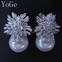 YoGe свадебные и вечерние ювелирные изделия для женщин, E5428 AAA CZ и белый жемчуг Снежинка модные большие серьги-гвоздики