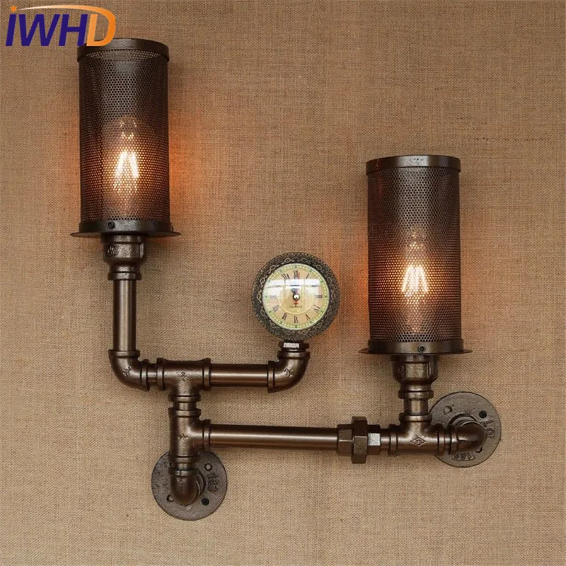 

Loft Style Creative Clock Water Pipe Lamp Industrial Vintage Wall Light Fixtures For Edison Wall Sconce Indoor Lighting