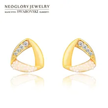Neoglory Австрия Стразы и серьги-гвоздики из искусственного жемчуга изысканный треугольный дизайн светильник желтого золота Цвет Леди тренд