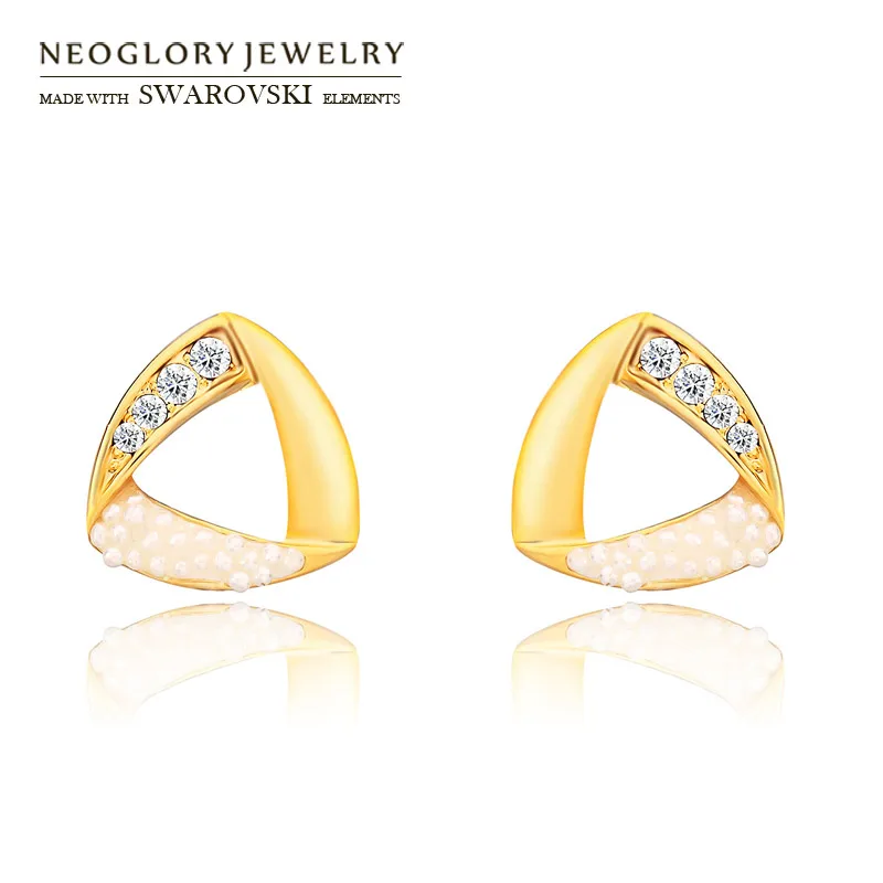 

Neoglory Austria Rhinestone & Simulated Pearl Stud Earrings Exquisite Triangle Design Light Yellow Gold Color New Lady Trendy