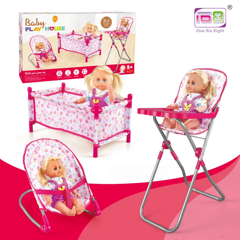 4 in 1 Baby Kids Folding Chair Dining Chair Swing Stroller Crib Bed Dolls Toys Set Gift Box Simulation Game Toys 4 in 1 Baby Kids Folding Chair Dining Chair Swing Stroller Crib Bed Dolls Toys Set Gift Box Simulation Game Toys