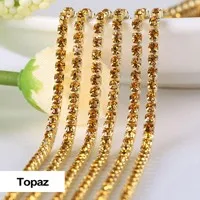 3yards/piece 17colors glass crystal Rhinestones chain, Gold bottom sew on Cup Chains For diy Sewing Clothes Accessories