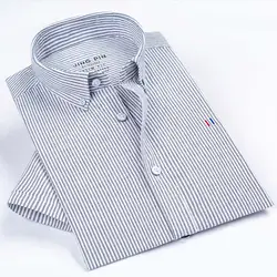 Aoliwen 2019 Мужская брендовая оксфордская рубашка с короткими рукавами однотонные полосы Slim fit 100% хлопок Летние повседневные модные мужские