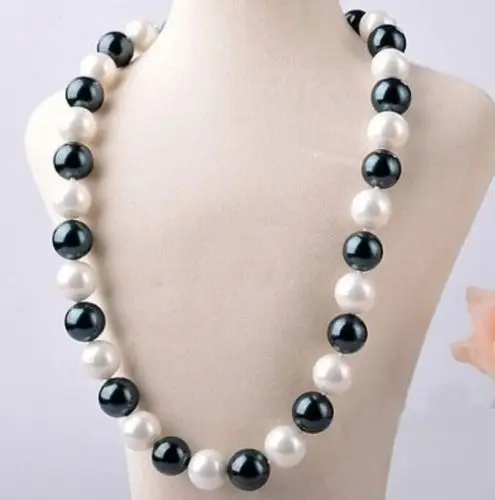 

ddh001471 14MM black white south sea shell pearl necklace 18" 28% Discount
