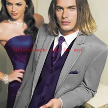 Подгоняемый под заказ лайтгрэй тонкий подходит для жениха смокинги с закругленным воротником жениха деловые костюмы Одежда для выпускного вечера(куртка+ брюки+ жилет+ галстук