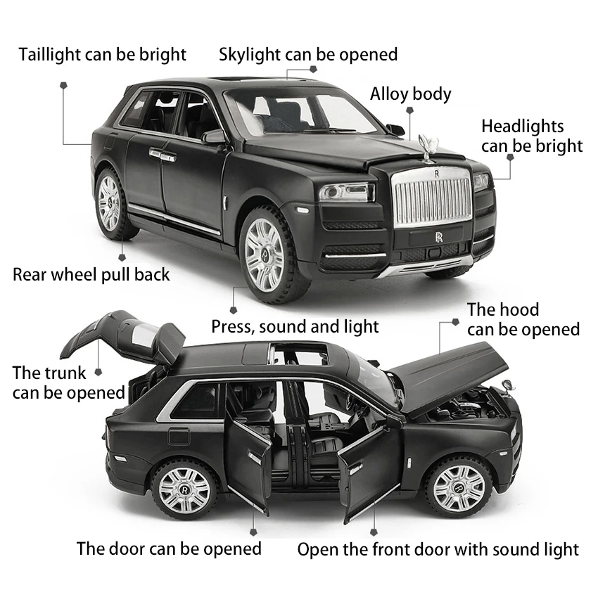 Литая 1:32 шкала Rolls Royce Cullinan модели автомобилей металлическая модель звук и светильник оттяните назад внедорожник для детей 6 дверей можно открыть