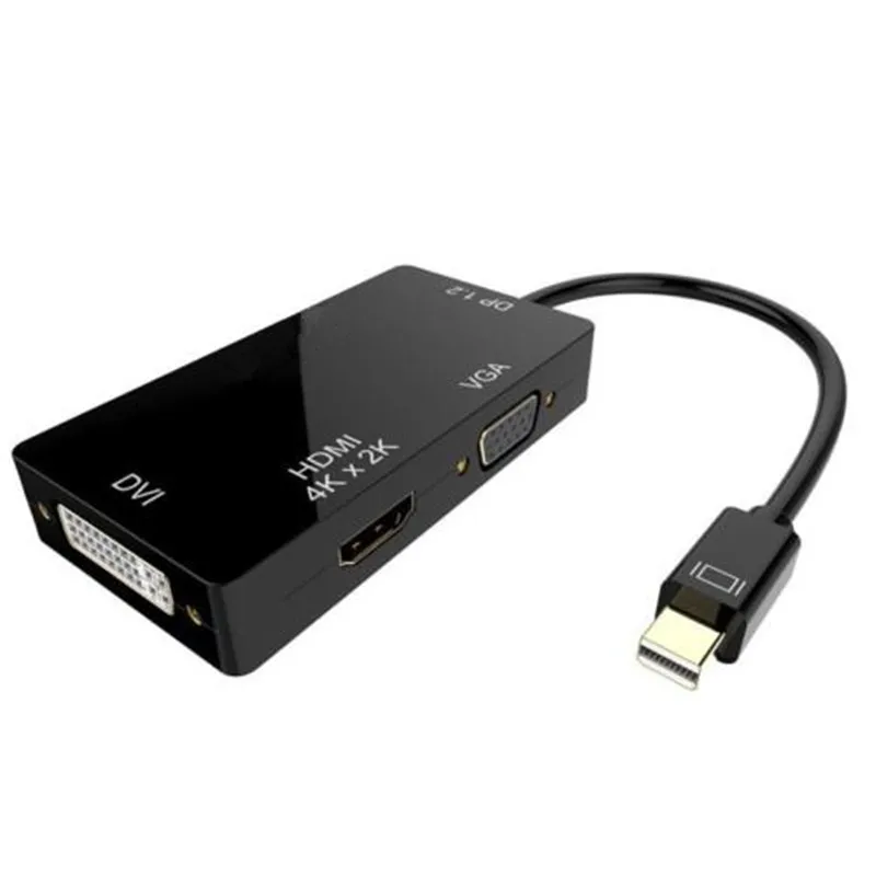 Черный 3 в 1 1,2 в Мини DP Thunderbolt к HDMI и VGA и DVI HDTV кабель конвертер - Цвет: Черный