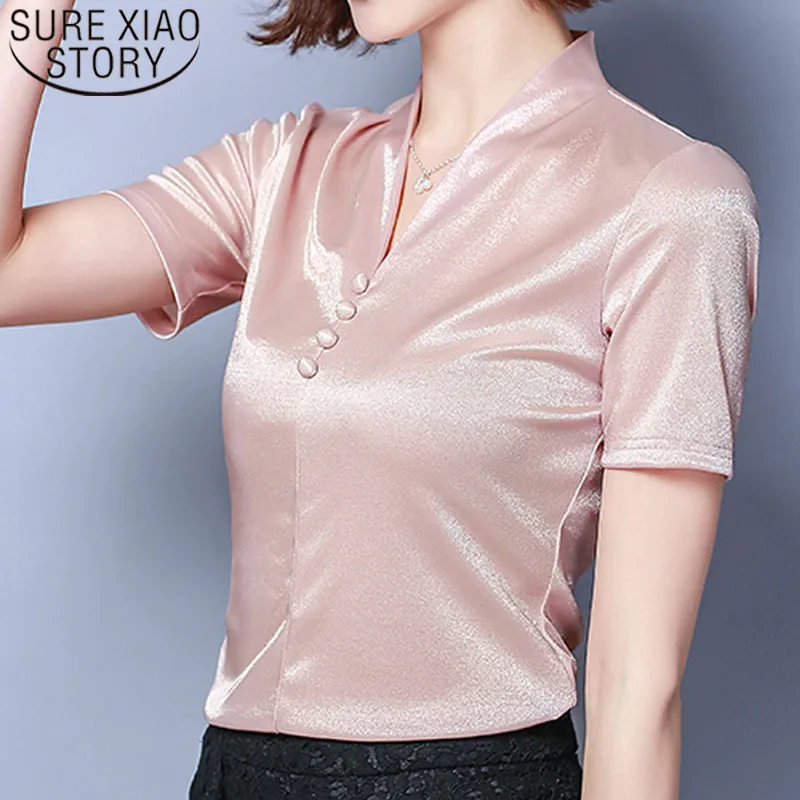

Fashion women blouse and tops office Lady elegant short blouse 2019 V neck women elegant short blouse plus size tops 3430 50