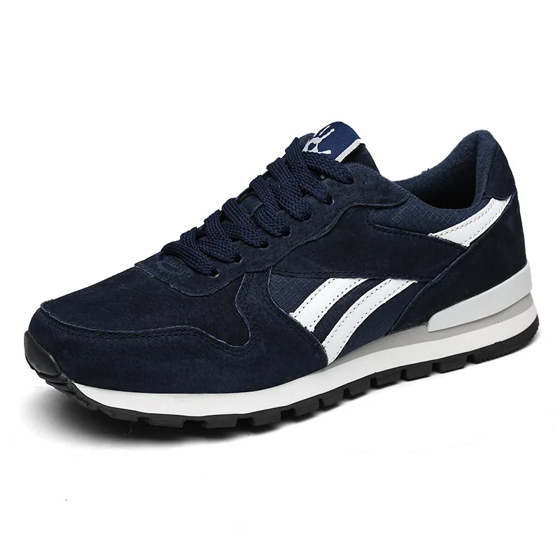 

Lace Up Genuine Pig Leather Running Shoes Men's Shock Absorption Wear Resistant Casual Sneakers Fashion Male Sport Shoes