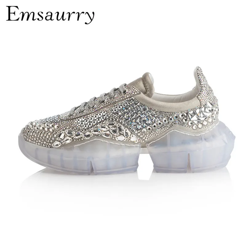 

2019 Newest Crystal Sneakers Woman Cross-tied Thick Bottom Platform Rhinestone Casual Shoes Zapatos De Mujer
