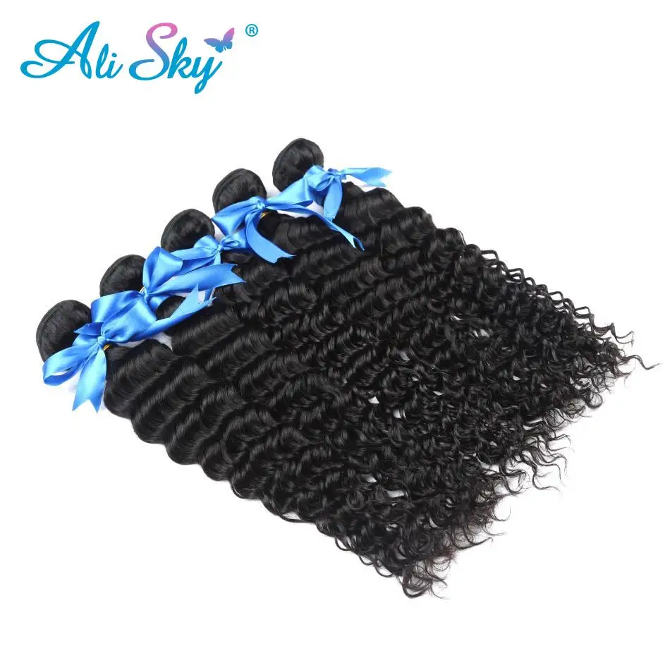 Ali Sky Hair Indian Deep Curly 4 Bundles With Closure Non-emy Hair 5 Pcs/lot Extension Weave Human Hair Bundles With Closure Ali Sky Hair Indian Deep Curly 4 Bundles With Closure Non-emy Hair 5 Pcs/lot Extension Weave Human Hair Bundles With Closure