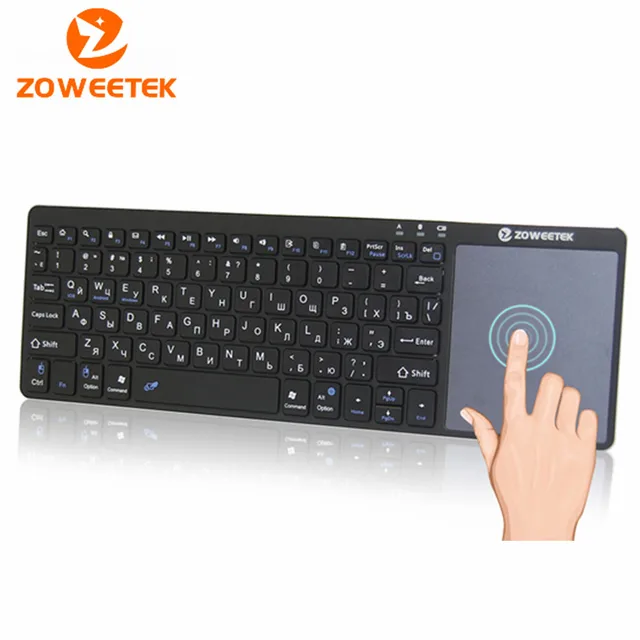 Cheap  Zoweetek K12BT-1 Mini wireless Bluetooth Russian English Hebrew Spanish Keyboard With Touchpad For PC Ipad Laptop Tablet