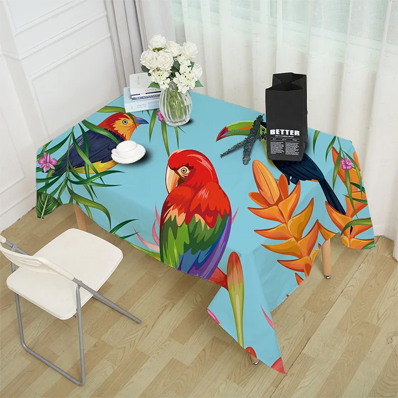 

Printed individual flower and bird polyester square tablecloth Soft and wear-resistant antifouling home table desk decoration