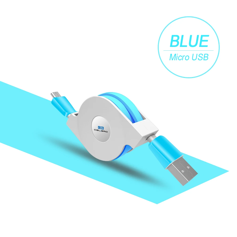 1/2/3 м микро USB Выдвижной кабель для зарядки для samsung Galaxy J3/J5/J7 A3/A5/A7 Портативный Зарядное устройство адаптер для быстрой зарядки - Тип штекера: blue
