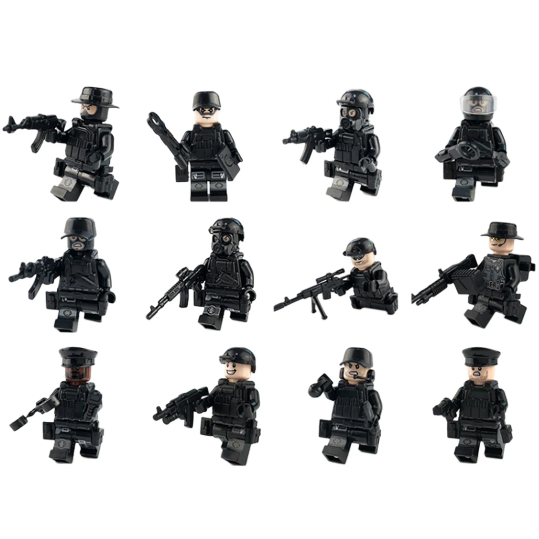 12 стиль специальный полицейский SWAT Team Building блоки Doll с оружием новинка игрушки для детей-черный