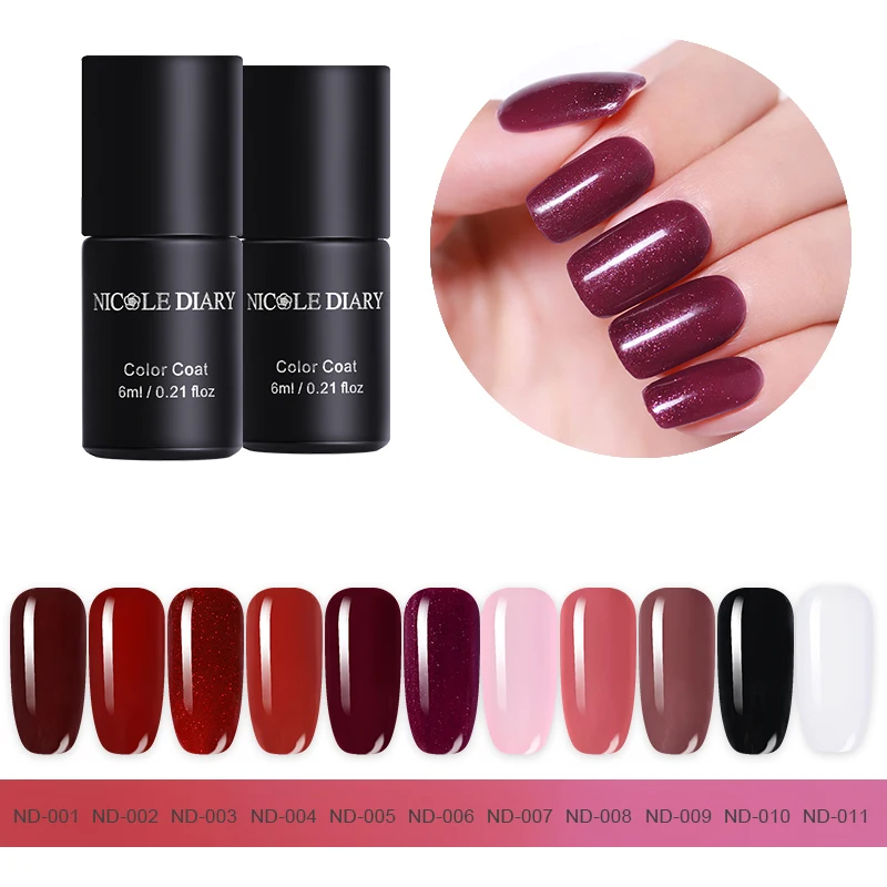 

NICOLE DIARY 6ml One-step Nail Gel Polish Shinning Glitter Sequins Gel Lacquer Lamp Red Gray Series Velvet Matte Top Coat