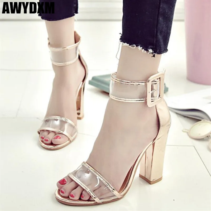 

Women sandals summer open toe Hollow Buckle High heel sandals ladies new fashion Transparent pumps woman shoes big size 43 S354