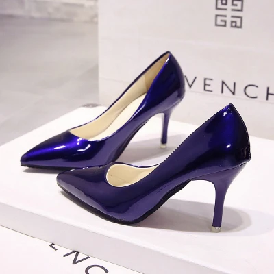 Blue 7CM Большие размеры 34-44; популярная женская обувь; туфли-лодочки с острым носком; модельные туфли из лакированной кожи; свадебные туфли-лодочки на высоком каблуке; zapatos mujer; цвет синий, бордовый - Цвет: Blue 7CM