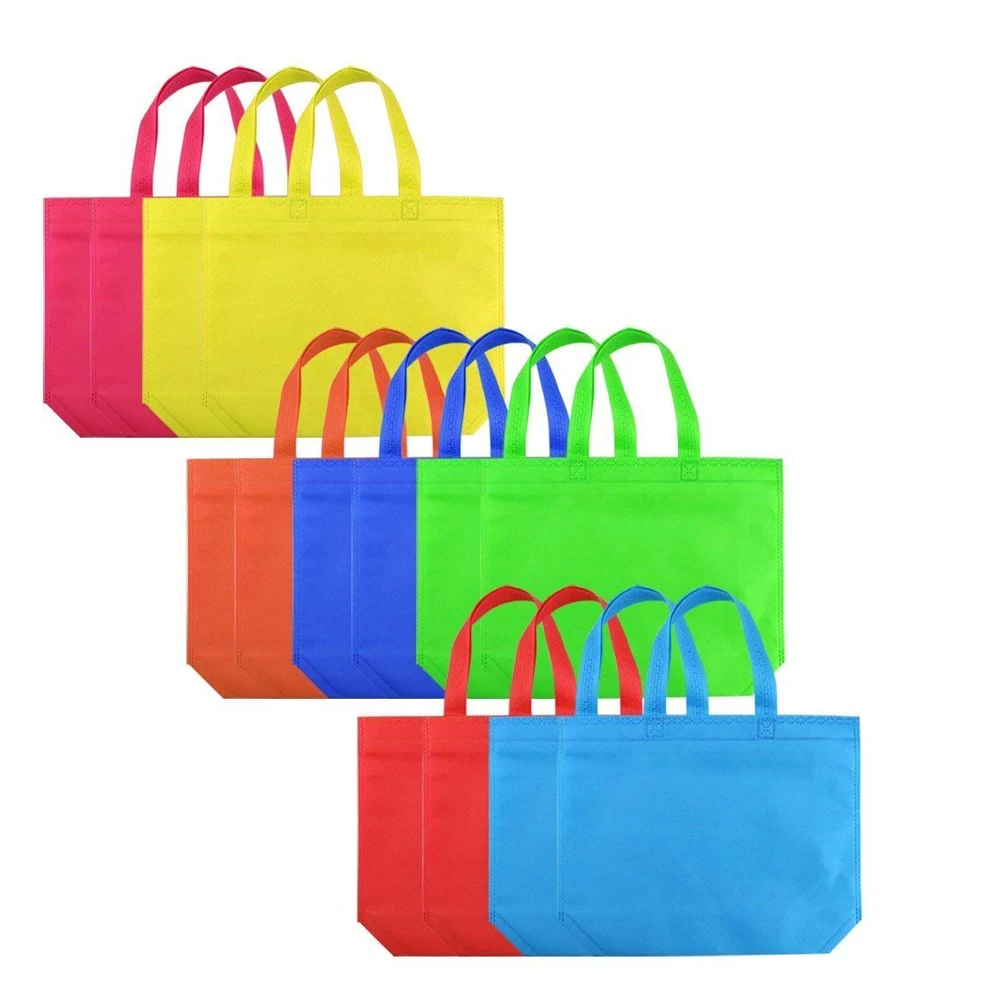 

Tote Gift Bags Rainbow Colorful Party Favors Large Capacity Gift Tote Bags Non-Woven Party Bags With Handles 14Pcs Colorful