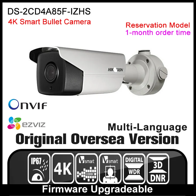 

Pre-sale DS-2CD4A85F-IZHS HIK IP Camera 8MP POE Smart IPC ONVIF 8MP 4K Smart IP Outdoor Bullet Camera Motorized Vari-Focal