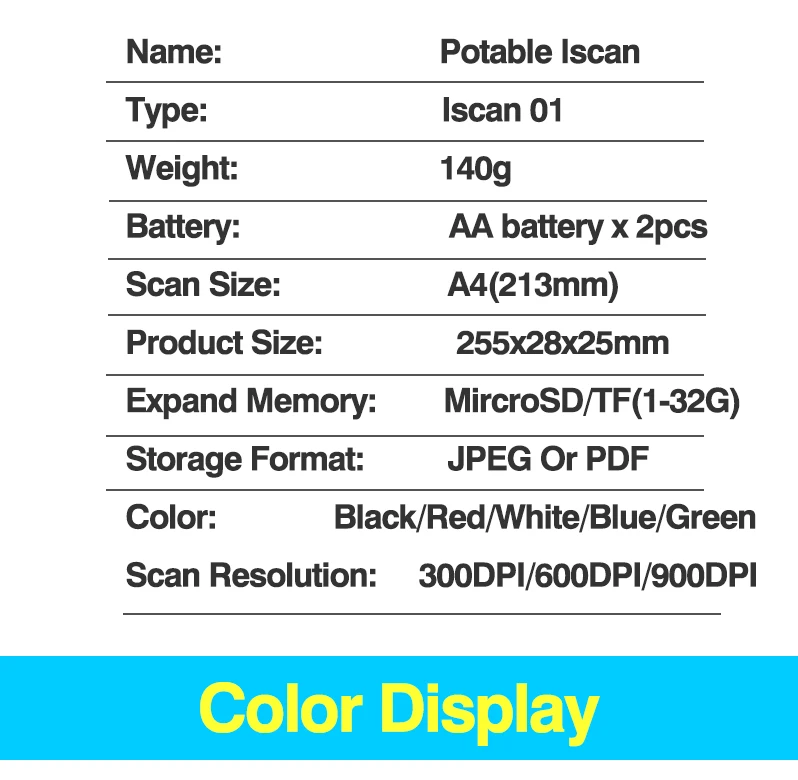 Цифровой портативный мини-сканер iScan 900 dpi, ЖК-дисплей, формат JPG/PDF, изображение для документов, ручной сканер, сканер для книг A4