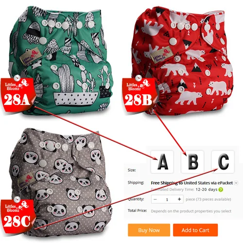 [Littles& Bloomz] Детские Моющиеся Многоразовые Тканевые карманные подгузники, выберите A1/B1/C1 из фото, только подгузники/подгузники(без вставки - Цвет: 28