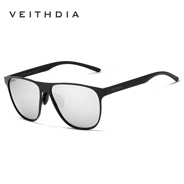 Black Silver Солнцезащитные очки унисекс VEITHDIA, брендовые дизайнерские очки из нержавеющей стали и пластика TR90 с поляризационными стеклами, степень защиты UV400, для мужчин и женщин, модель 3920 - Цвет линз: Black Silver