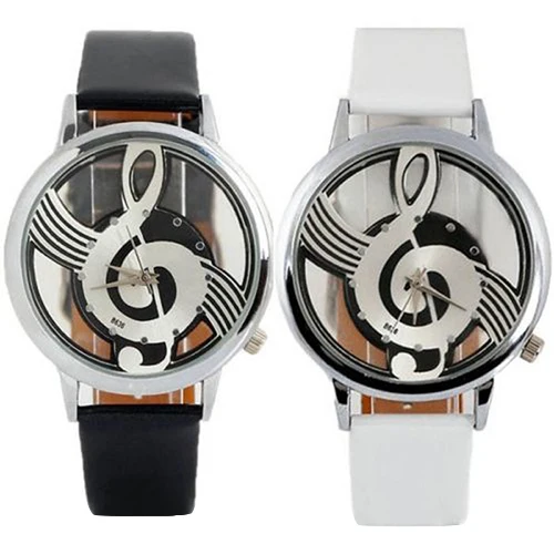 

Popular Women's Men's Musical Note Notation Hollow Faux Leather Strap Quartz Wrist Watch