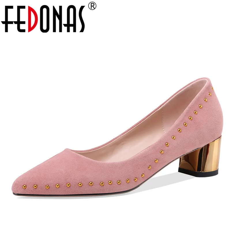 

FEDONAS Fashion Women Party Wedding Basic Pumps Suede Leather Spring Autumn Punk High Heels Shoes Rivet Prom Shoes Woman
