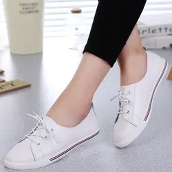Новинка 2017 кожаные женские белые Спорт на открытом воздухе обувь Аутентичные четыре сезона Корейская Студенческая обувь на плоской