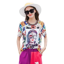 Новинка года; Летняя женская рубашка с круглым вырезом и принтом; свободная футболка с короткими рукавами