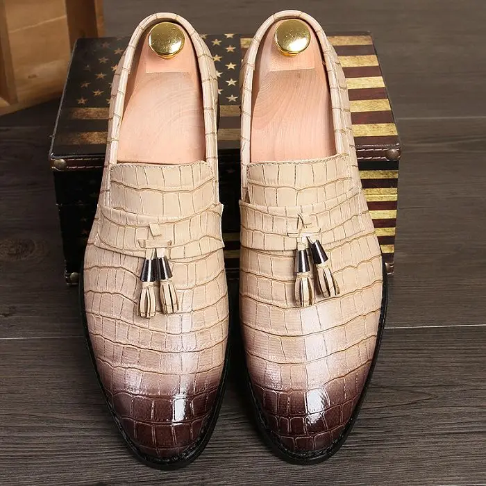 Movechain/мужская кожаная мужская обувь с бахромой из крокодиловой кожи Повседневные Вечерние Лоферы для вождения мужские свадебные мокасины на плоской подошве размеры 38-47 - Цвет: Style 1