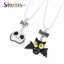 BFF Cartoon Halloween Party Jewelry 2pcs/Set Best Friends Charms Skull Mask Bat Devil Pendants friendship Kids Necklace Set