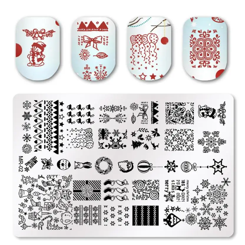 Рождество DIY Дизайн ногтей штамп шаблон изображения Таблички Дизайн ногтей тиснения Инструменты Маникюр Шаблон челнока Красота 12.12