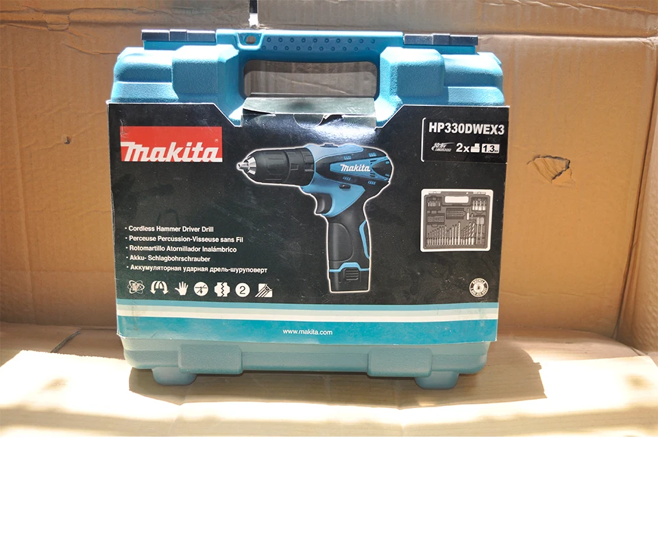 Япония Makita HP330DWE зарядки Ударная дрель литиевая батарея ручная дрель электрическая отвертка 6000-22500ipm 400-1500 об/мин 24/12N. М