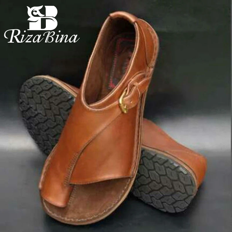 

RIZABINA Solid Colors Daily Women Summer Vacation Beach Spring Summer Sandals Club Walking Simple Flats Shoes Women Size 35-43