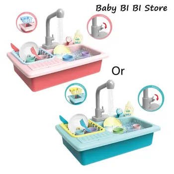 

1Set Plastic Simulation Electric Dishwasher Sink Pretend Play Kitchen Toys Children Kids Puzzle Early Education Toy Birthday Gif