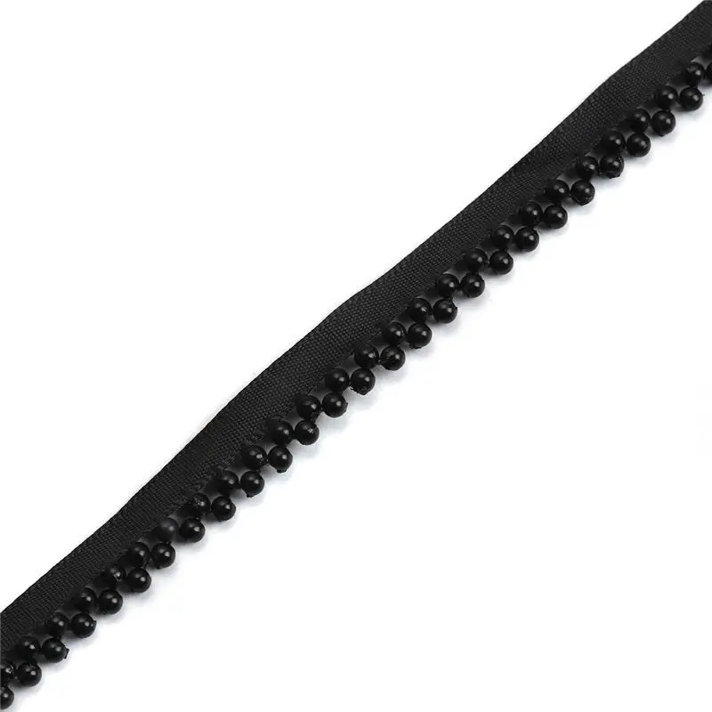 

Polyester Ribbon Trim Stylish Black Imitation Pearl Beaded Lace DIY Garment Wedding Clothing Supply 11mm( 3/8") about 0.9m, 1 PC