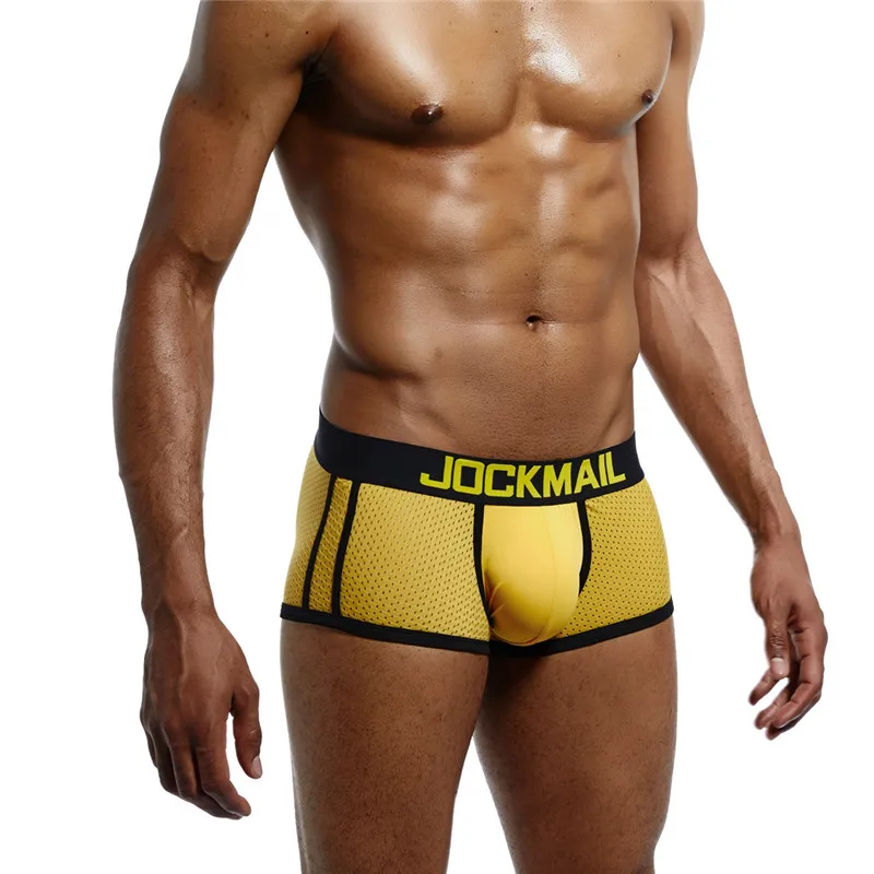 JOCKMAIL, фирменное мужское Сетчатое нижнее белье, боксеры, calzoncillos hombre, гей, одежда для сна, Cueca, боксеры, дышащие, промежность, мужские трусы, шорты