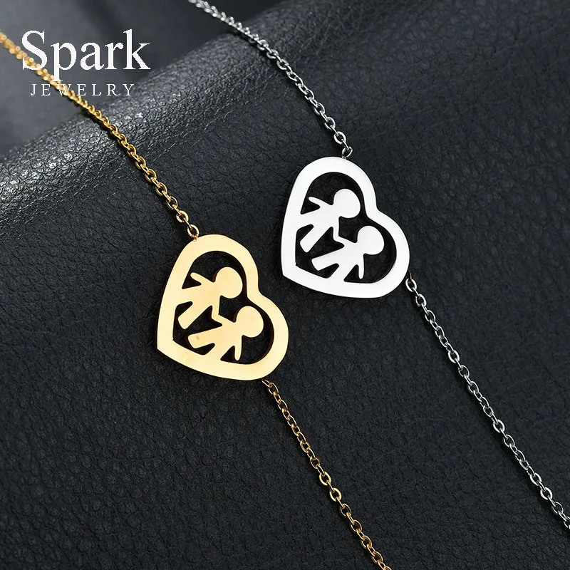 

Lovely Stainless Steel Heart Family Bracelets For Women With Two Boys Fashion Adjustable Link Chain Statement Jewelry