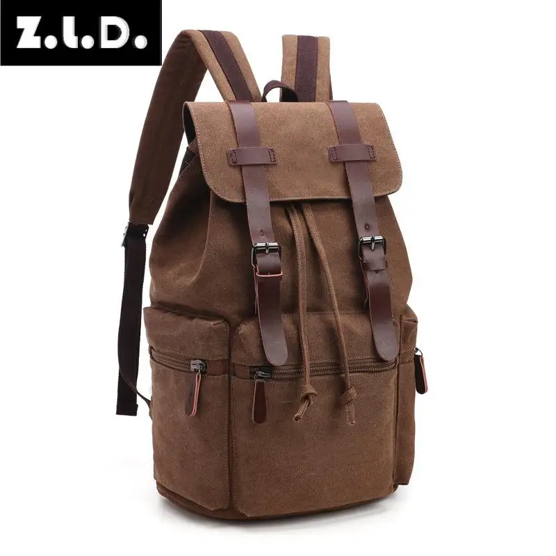

Z.L.D. New retro men and women canvas bags casual fashion computer backpack solid color student bags large-capacity brand bags