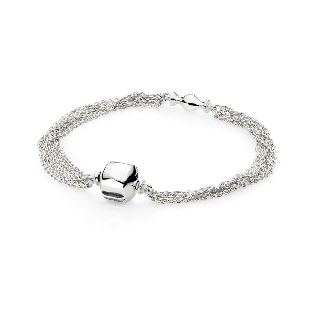 

Authentic 925 Sterling Silver Original Multi-Strand Pandora Bracelet, One Clip Station Fit Women Bead Charm Bangle DIY Jewelry