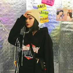 Повседневные свободные толстовки для женщин кофты 2018 печатных черный Корейский Толстовка Harajuku уличная Толстовка Kpop Одежда Топы