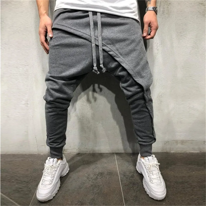 Мужские брюки-карандаш, мужские асметричные слоистые штаны для бега, уличная одежда в стиле хип-хоп, повседневные штаны для бега на завязках