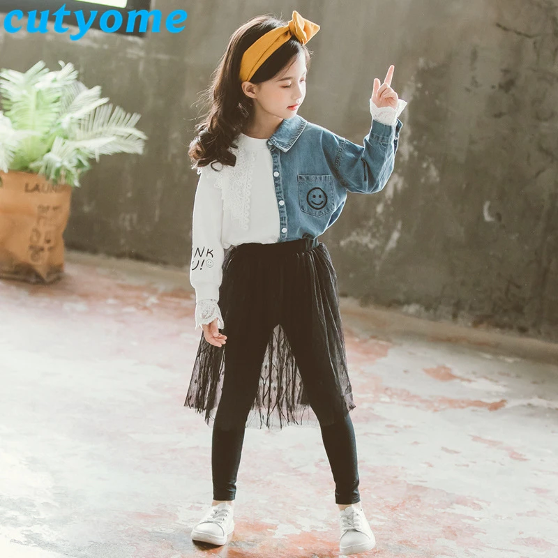 

2Pcs Set Toddler Kids Girls Clothes Autumn Contrast Color Shirt+Skirt Leggings 2019 Autumn Child Outfits Teenage Clothing 10 12Y