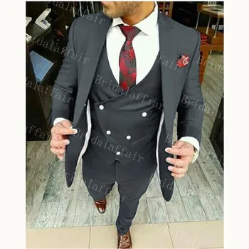 

Bridalaffair 2019 Medium Grey 3 Pieces Mens Suits Slim Fit Wedding Suits Groom Tuxedos for Wedding (Jacket+Pants+Vest)